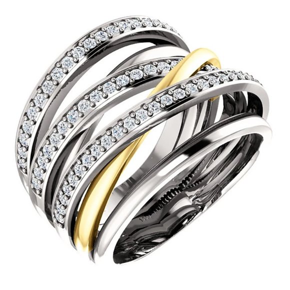 NEW Silver Gold Multi Layer Round Diamond Ring - Picture 1 of 8